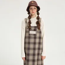 Женская шерстяная утолщенная винтажная клетчатая Весна Осень юбка на подтяжках корейские модные подтяжки юбка комбинезон женский