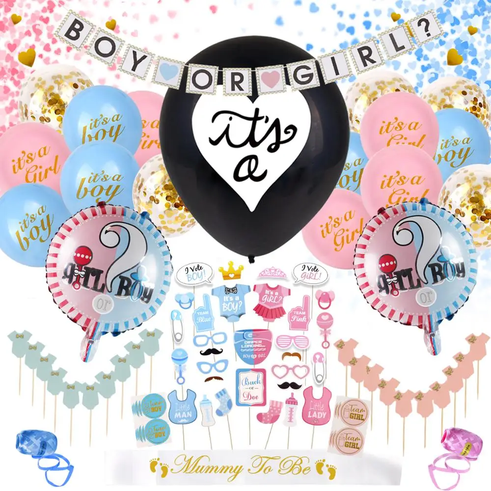 

QIFU 98pcs Its a Boy and Its a Girl Balloon Gender Reveal Party Supplies Birthday Party Decor Kids Confetti Latex Air Ballon