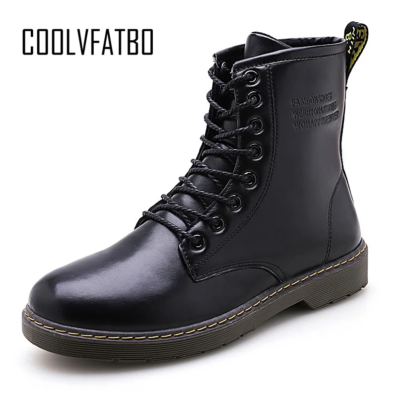 

COOLVFATBO Men Boots Winter Warm Leather Martens Shoes Men Motorcycle Ankle Boots Doc Martins Autumn Casual Hombre Plush Oxfords