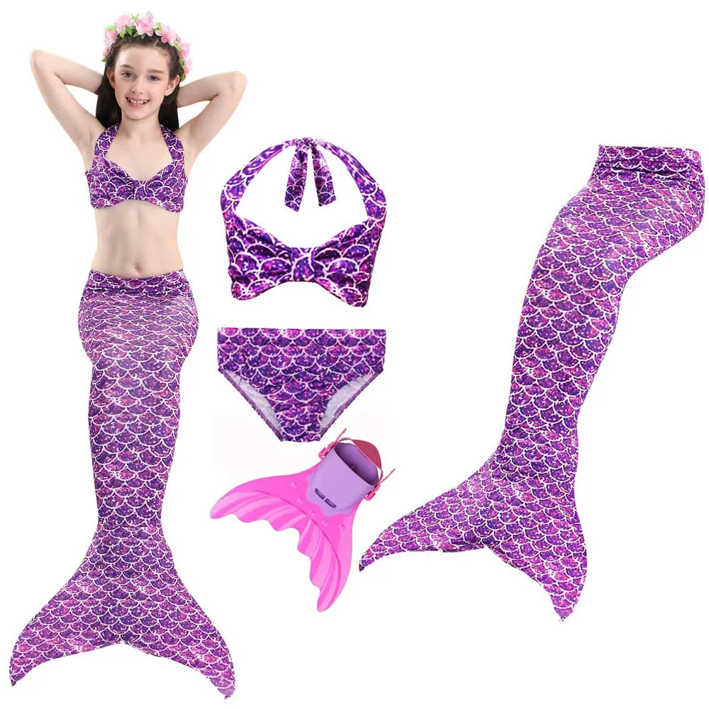 

The Little Mermaid Ariel Costume,4Pcs/Set Mermaid Tails with Monofin For Girls Swimsuit Children Mermaid Swimwear Bathing Suit