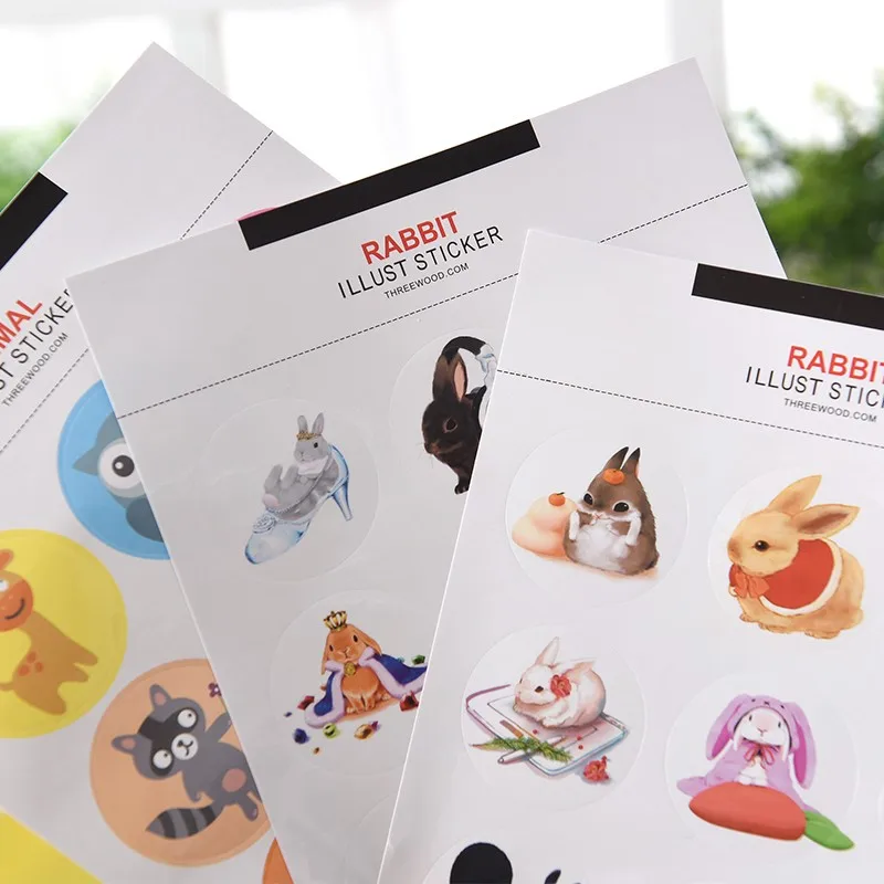 

3 pcs/lot Cartoon animal Owl and rabbit universal photo album Scrapbook round decoration stickers DIY Handmade Gift Scrapbooking