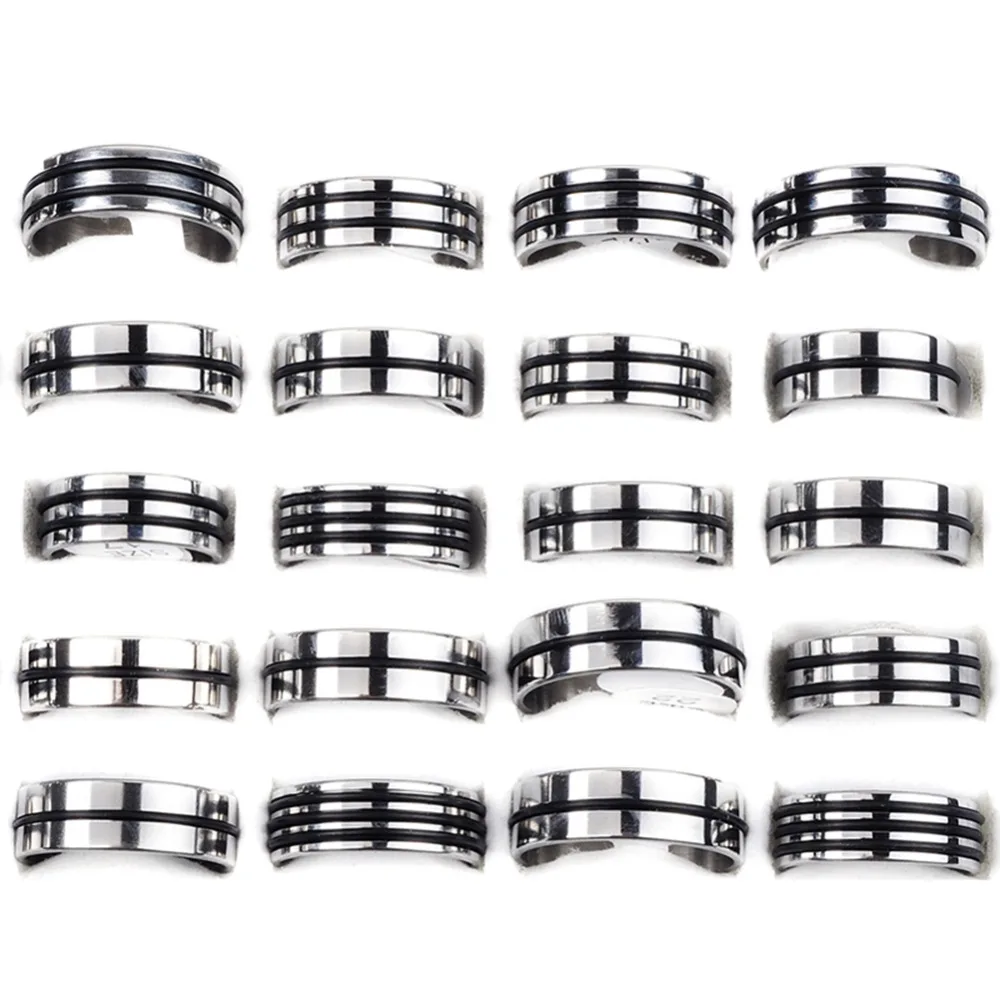 

6PCS Wholesale Bulk Lot Men Stainless Steel Black Rubber Rings Jewelry HOT
