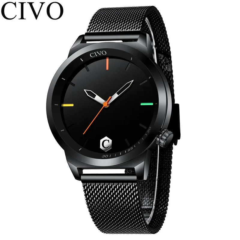 CIVO Роскошные наручные часы для мужчин золотой тонкий сетчатый ремешок минималистичные Кварцевые спортивные часы водонепроницаемые Дата Relogio Masculino - Цвет: mesh black