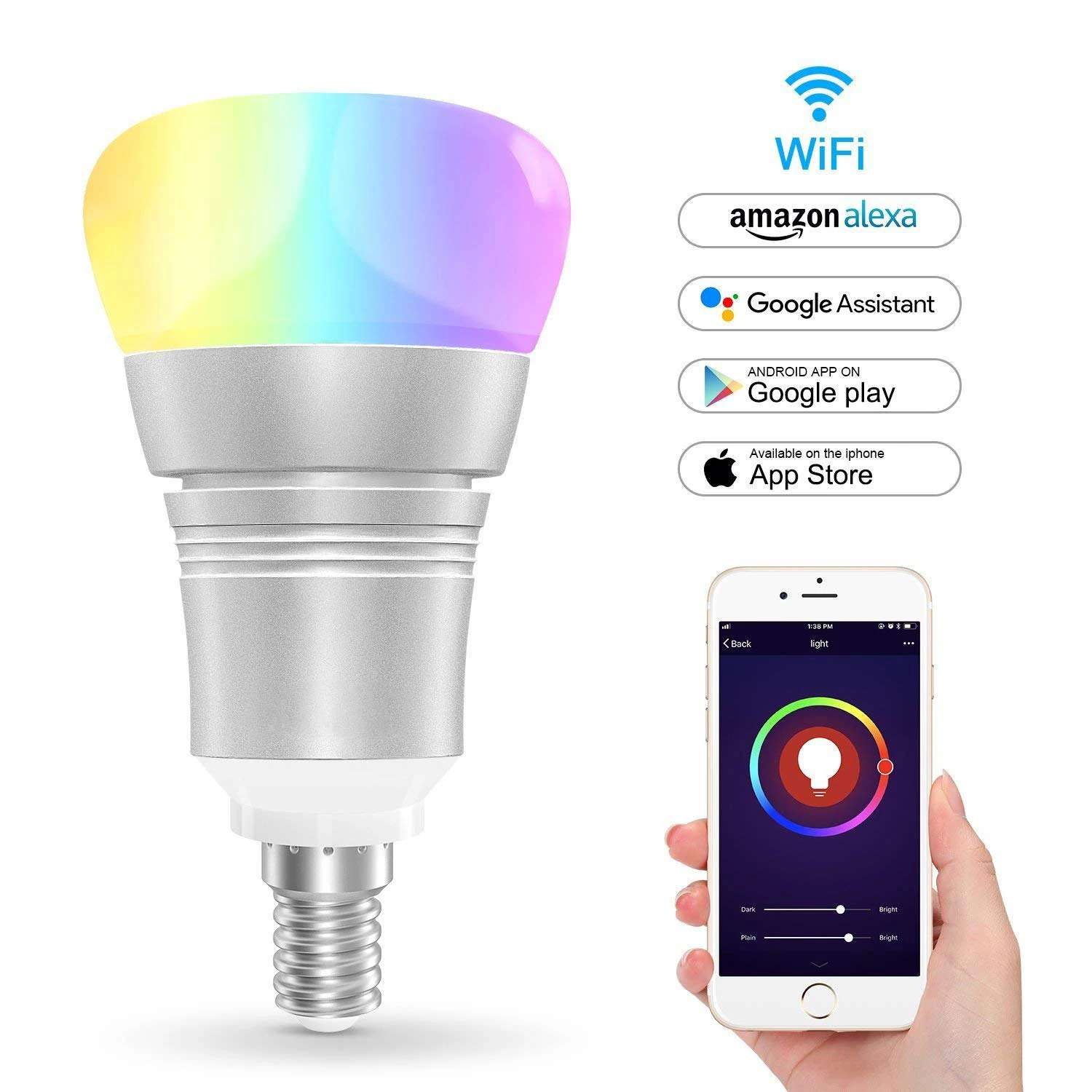 Умная Светодиодная лампа Wi-Fi лампочка для Amazon Alexa Google Home E14, 7 Вт Диммируемый пульт дистанционного управления многоцветный СВЕТОДИОДНЫЙ Красочный свет настроения