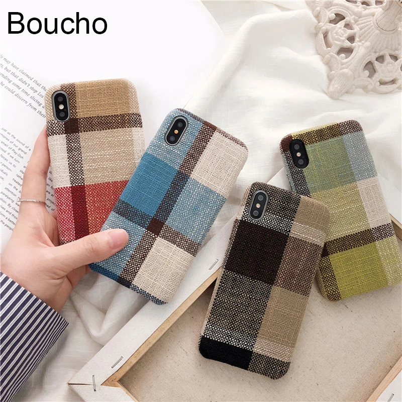 

Boucho Retro Grid Winter Warm Cases Back Cover For iphone 6 6s 7 8 plus Phone Case For iPhone X Fashion Capa Coque Soft Cases