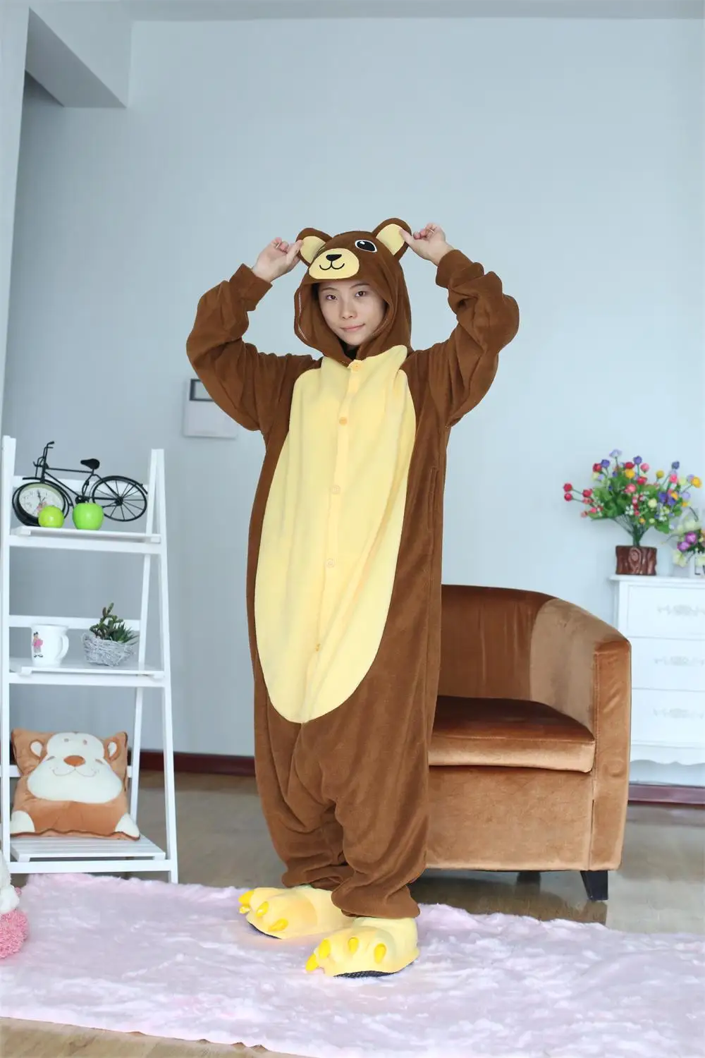 

Kigurumi New Brown Bear Pajamas Adult Onesie Costume Cosplay Jumpsuit Pyjamas Romper Party Dress