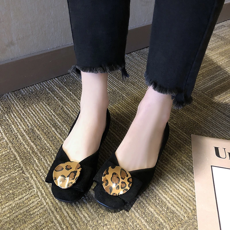 

SAILING LU Women Shoes Leopard Decoration Solid Square Toe Loafers Spring 2019 Shallow Slip On Lady Soft Casual Footwear XWD7483
