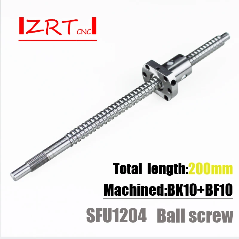 

ZRT SFU1204 200mm C7 Ball Screw with 1204 Flange Single Ball Nut BK10 BF10 End Machined