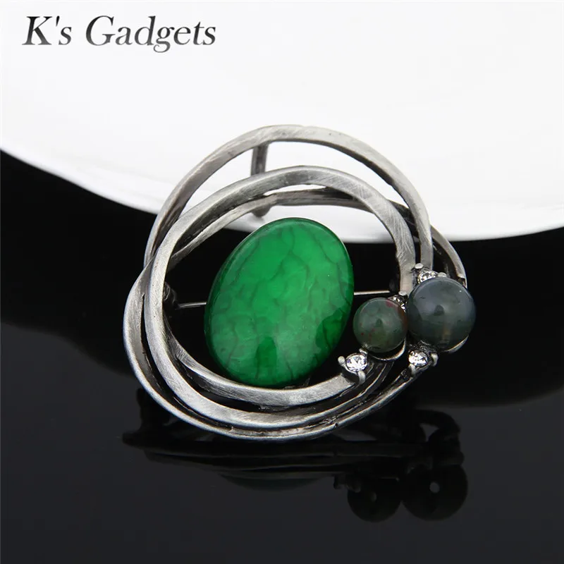 

K'S Gadgets Vintage Brooch Green Red Natural Stone Metal Flower Brooch for Women Yellow Stone Pins Scarf Accessories Broche