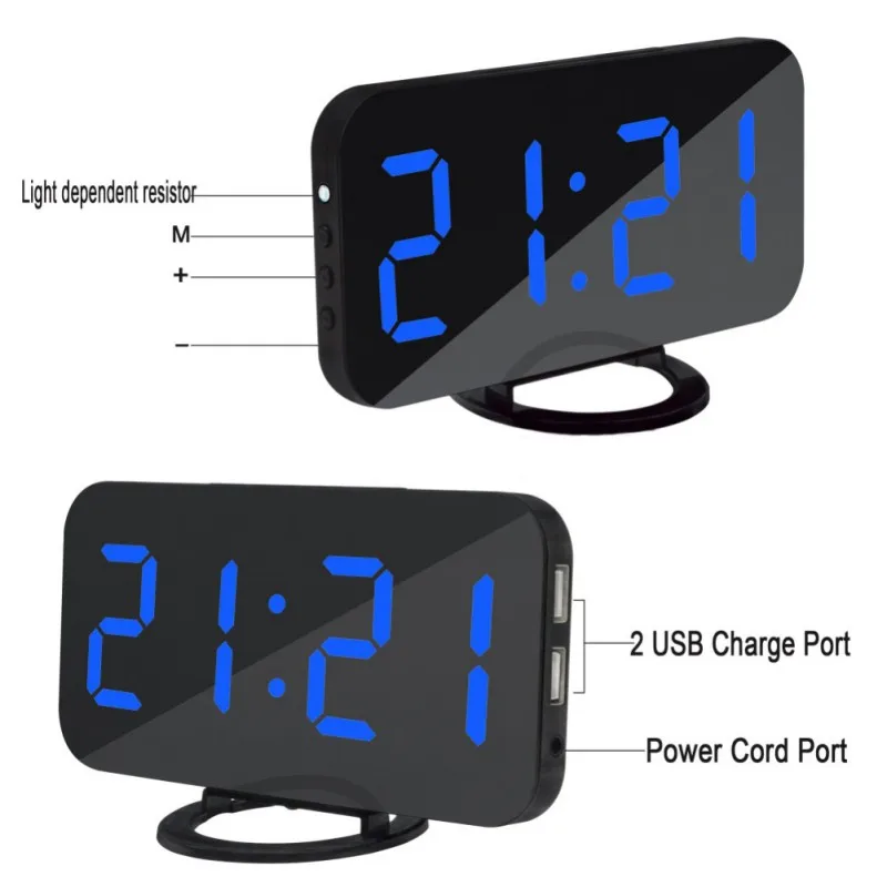 USB цифровой будильник студенческие часы зеркальные HD светодиодный дисплей Повтор электронные детские часы светильник сенсор офисные настольные часы