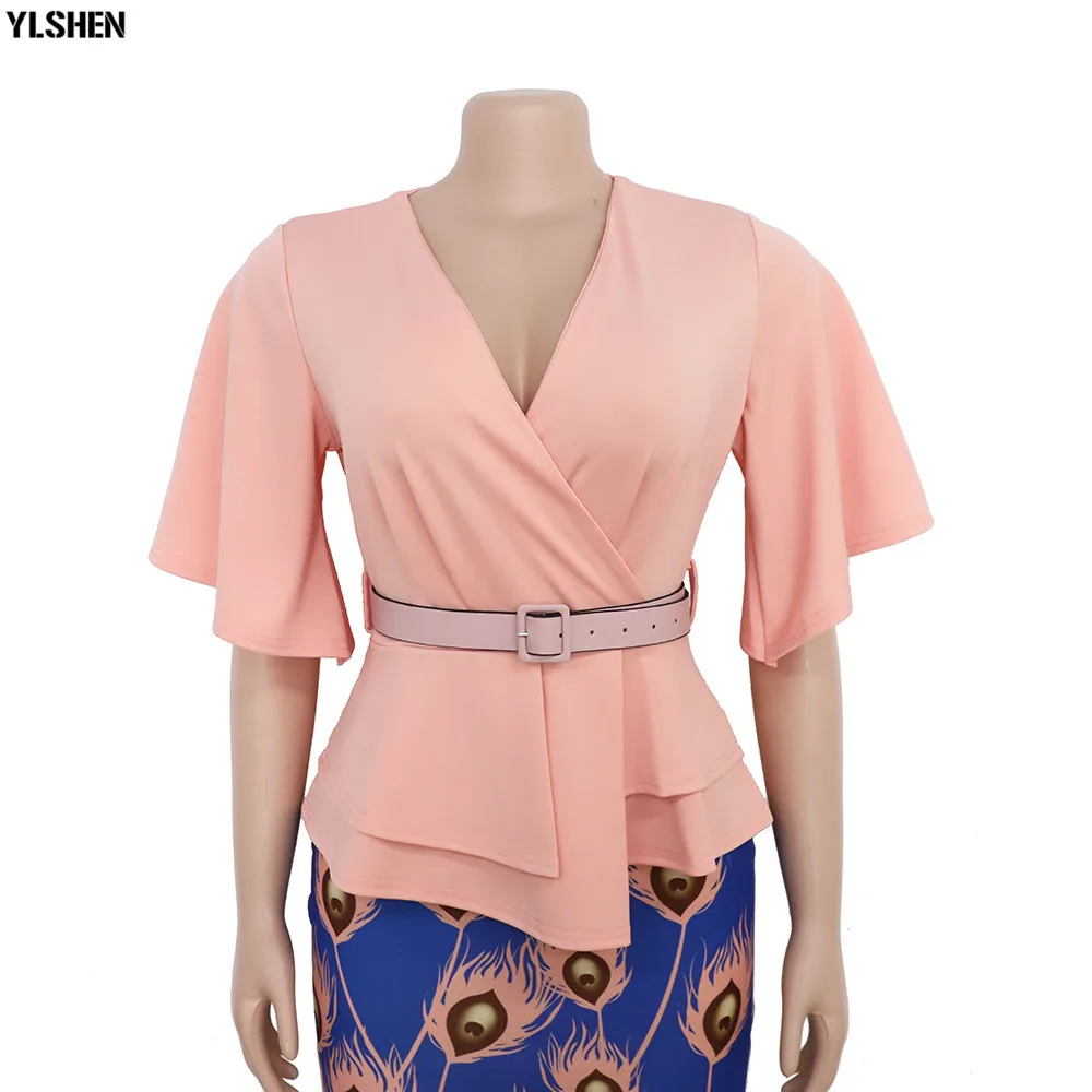 African Dresses for Women Dashiki African Clothes Fake 2PC Set Print Patchwork Bazin Riche Sexy Slim Office Elegant Africa Dress 04
