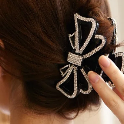 

1PC Acrylic Diamond Rhinestone Bow Large Hair Grab Big Catch Ponytail Clip Headwear G0402