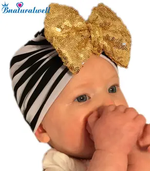 

Bnaturalwell Baby turban hat with bow turbans for tots Kids Children Topknot beanie Baby girls shower gift stretchy Cotton H120D
