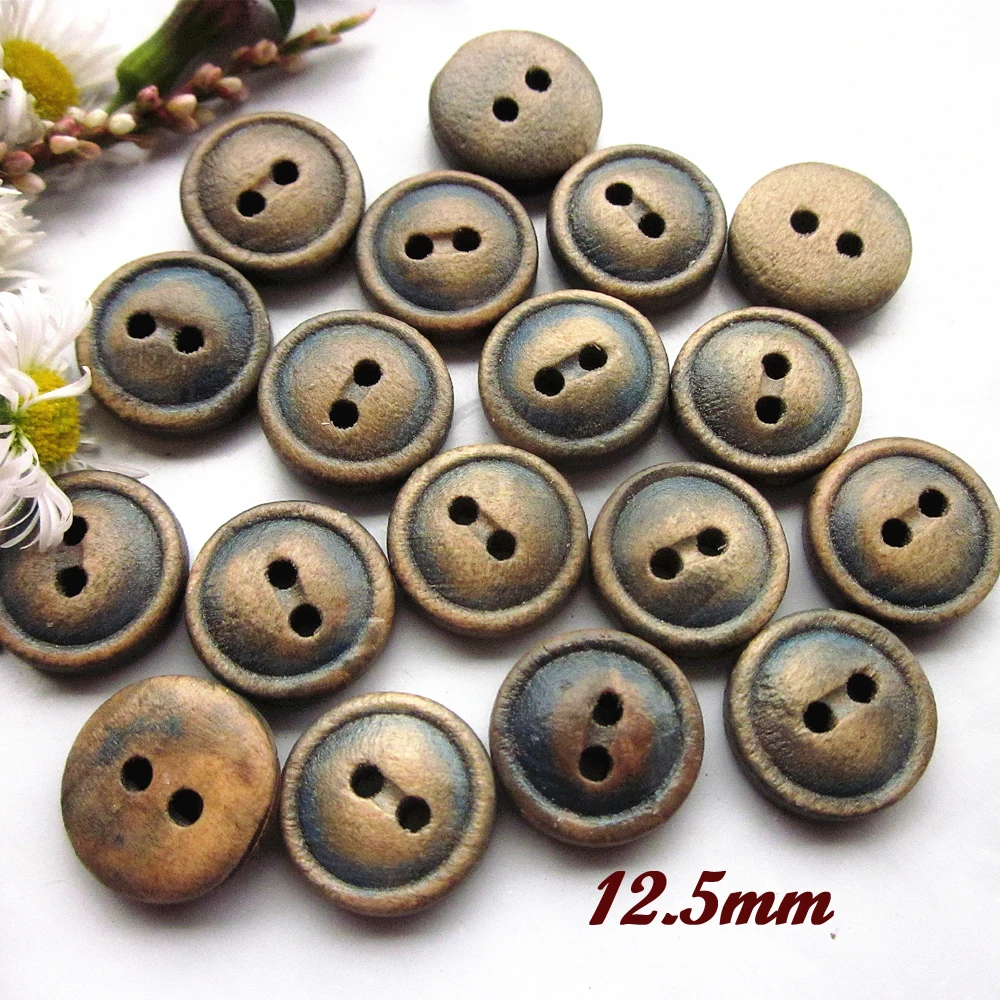 

144pcs 12.5mm 1/2" 2 holes antique blue wash old bread wood sewing buttons for shirt sweater clothing sewing craft accessories
