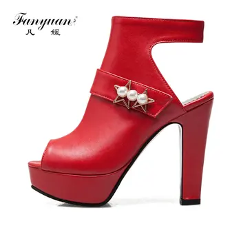 

Fanyuan Fashion Gladiator Sandals Women Chic Pearl Female's Summer Footwear Zipper Platform Shoes Pumps Ladies Extreme High Heel