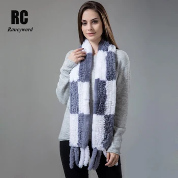 

[Rancyword] 100% Real fur scarf women winter collar Natual Rex Rabbit Fur Scarves Long Pashmina Shawl Wraps Stitching New RC1336