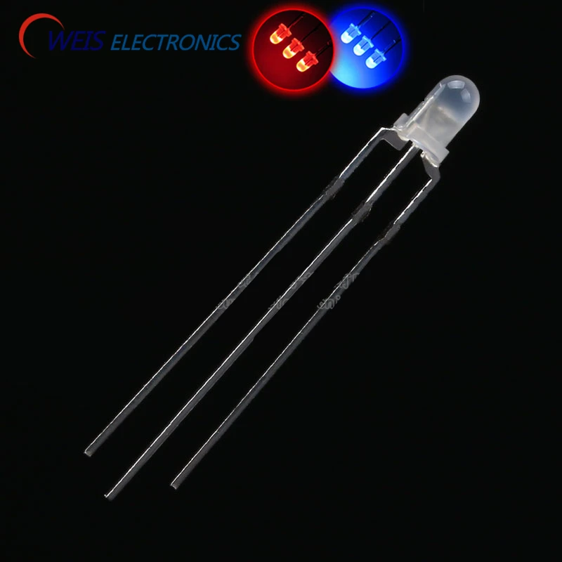 

OWEIS 100PCS/LOT 3MM/F3 Diffused LED Red & Blue Double Color DIP Common Anode LED Indicate light dropshipping