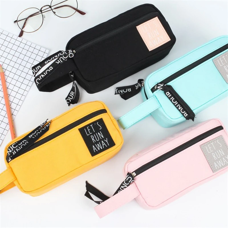 

Brand New Canvas Kawaii Large Pencil Bag Black Big Pencil Case Cute Office School Stationery Supplies Zipper Pencil Box
