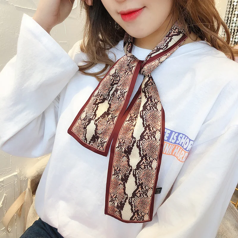 

New Spring Summer Fashion Thin Narrow Skinny Scarf Multi-functional Snake Ladies Small Scarf Head Scarf for Bag Handle Scarves