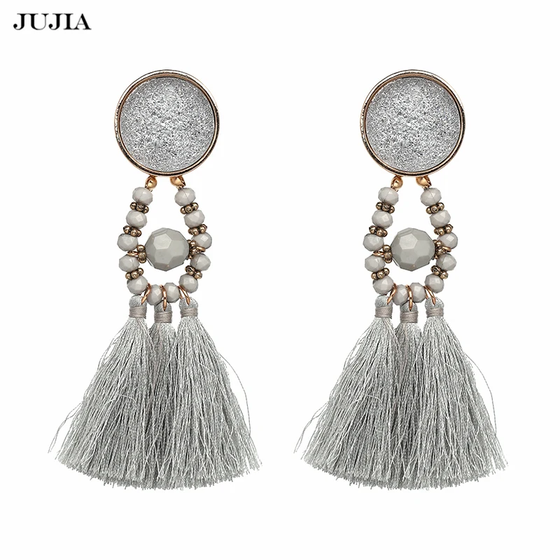 

JUJIA Ethnic Bohemian Crystal Tassel Earrings Dangle Earrings For Women Boho Fringe Earrings Vintage Jewelry