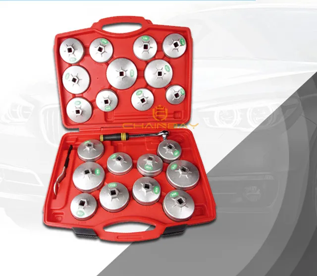 23 Pcs Oil Filter Cap Removal Wrench Cup Socket Set Ratchet Spanner