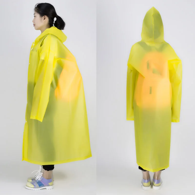 Длинный Универсальный дождевик для женщин и мужчин EVA дорожный дождевик непромокаемая одежда не одноразовый водонепроницаемый плащ с капюшоном для кемпинга - Цвет: Цвет: желтый