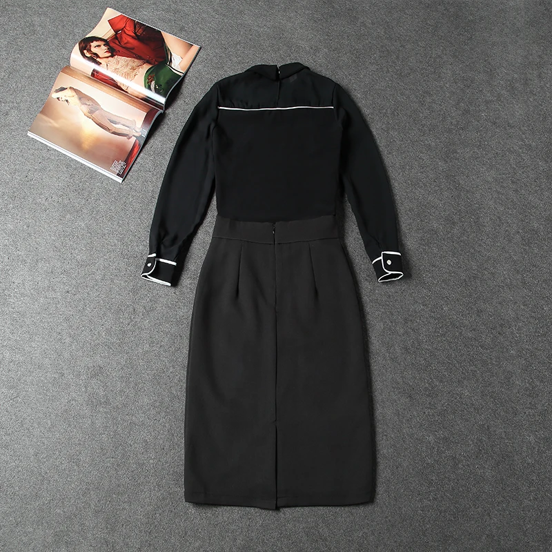 Женский костюм с юбкой, Офисная Женская юбка, костюмы высокого качества, новинка, черные элегантные шифоновые блузки и юбки, костюмы, набор NS860