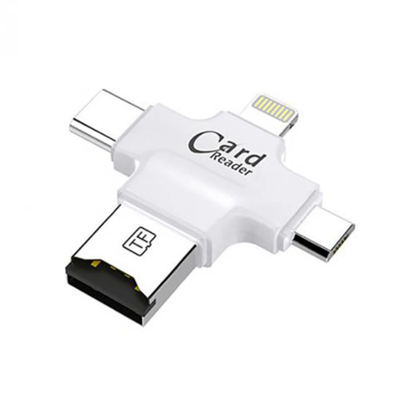 4 в 1 кардридер usb-C Micro USB MicroSD tipo C кардридер для Android ipad/iphone 7plus 6s5s MacBook OTG TF SD ридер - Цвет: Белый