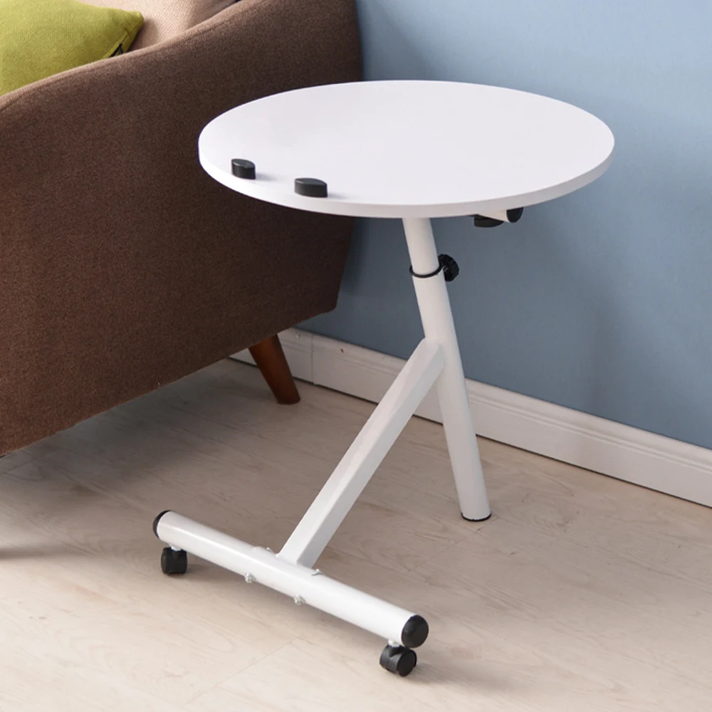 Передвижной подъемный стол круглый регулируемый чайный столик Регулируемая высота и угол журнальный столик для офиса подвижная мебель для спальни - Цвет: White
