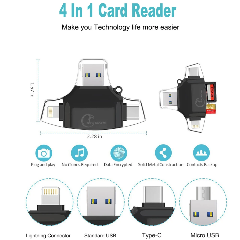 Ingelon SD кард-ридер microSD адаптер microsd кардридер SDHC SDXC TF usb c OTG Memory Stick duo RS MMC адаптер для iphone