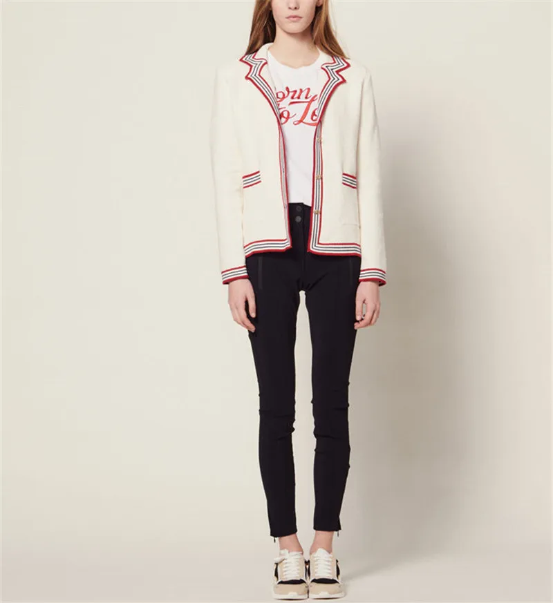 

Women Jacket 2019 Spring and Summer Single-breasted Irregular Collar Color Matching Sweater