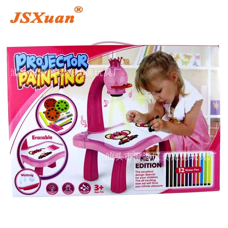 JSXuan дети проект Рисование стол для учебы игрушка с проекционной функцией Дети Обучающие, музыкальные картины стол Дети пользу
