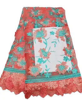 

African tulle lace fabric multi color design 3d flower lace embroidered fabric new coming nigerian french net lace DNF11