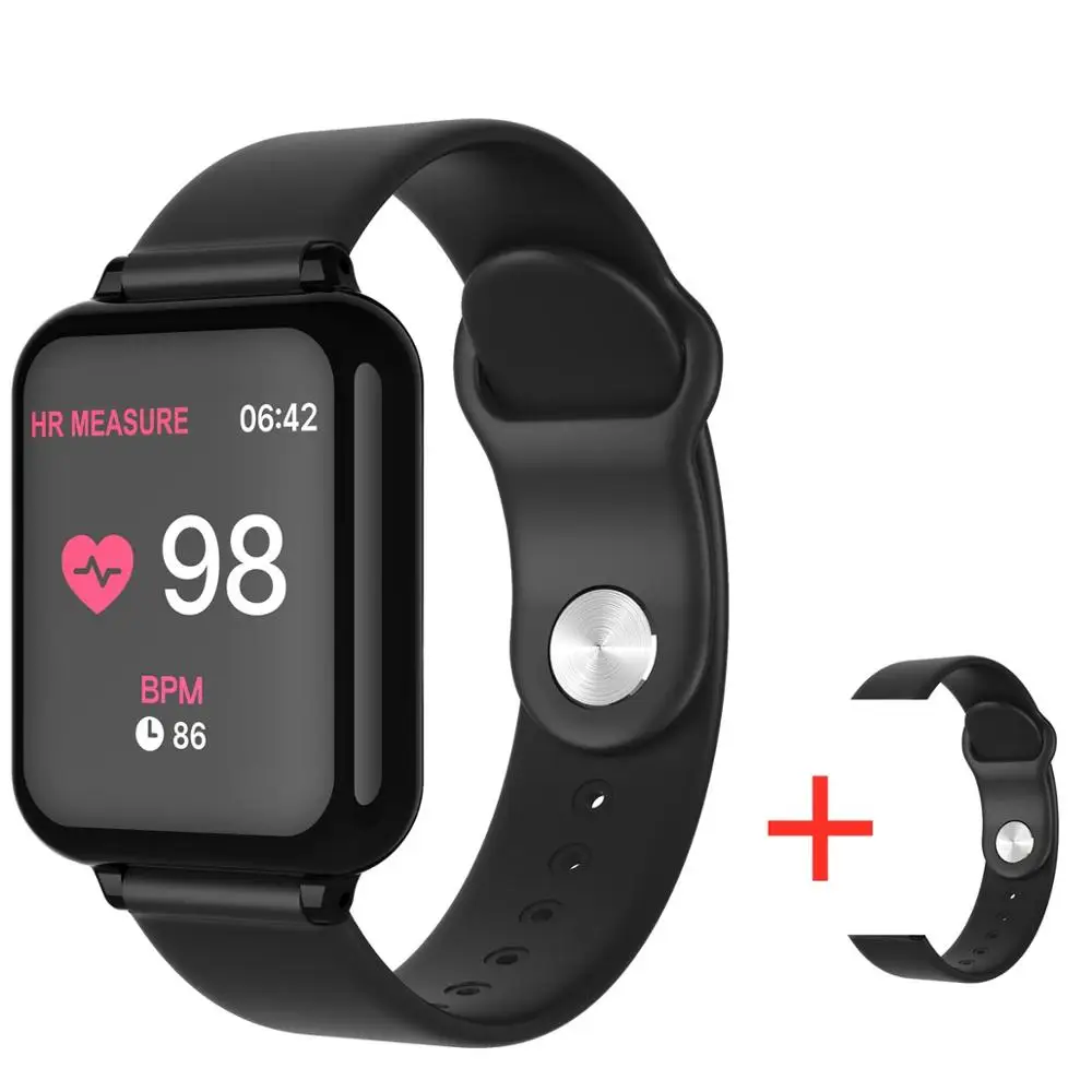 B57 умные часы Детские мужские женские спортивные часы фитнес-трекер для измерения сердечного ритма умный Браслет кровяное давление умные часы для женщин смарт-браслет - Цвет: bk add 1 black strap