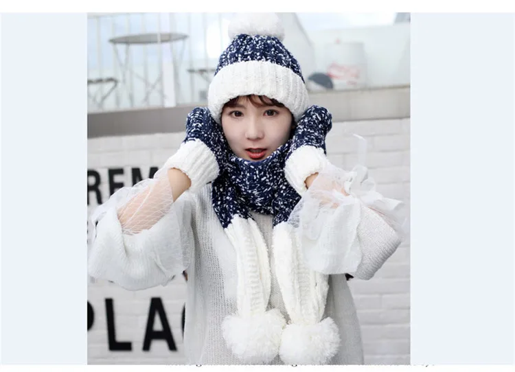 Kagenmo Прихватки для мангала кепки шарф женский теплый зимний открытый утепленная одежда для женщин комплект вязаный толстый хлоп