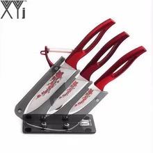 5pcs Set Ceramic Knife Set Red Flower Blade Slicing Utility Paring Kitchen Knife And A Peeler + Practical Knife Holder Hot Sale