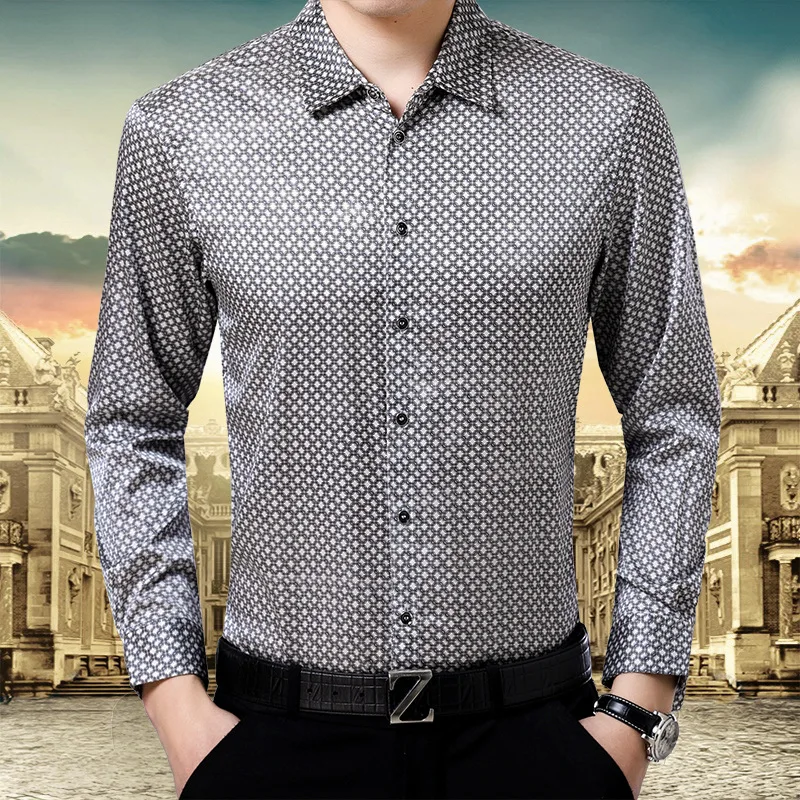 Новая мужская рубашка из натурального 92% шелка, деловая маленькая клетчатая шелковая атласная жаккардовая рубашка, свободная от морщин