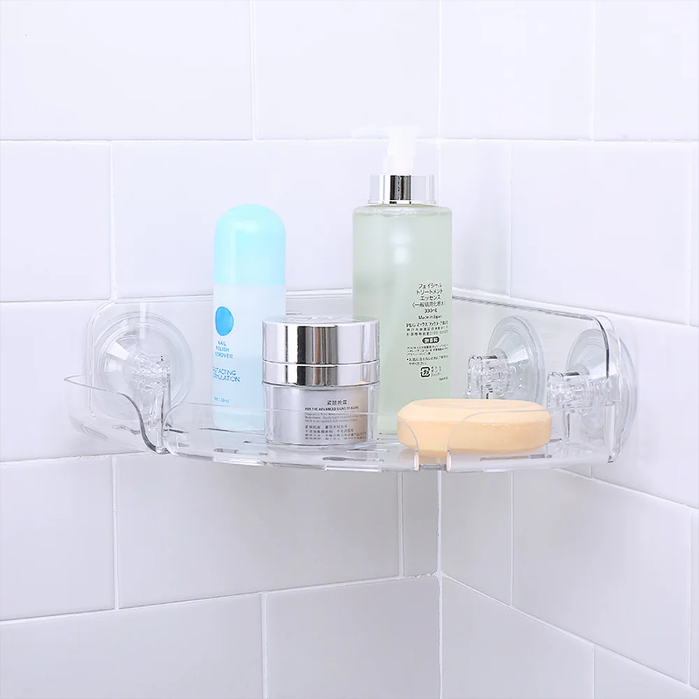 

Free punching bathroom shelf plastic toilet vanity triangle suction cup wall hanging kitchen bathroom storage rack wx8171101