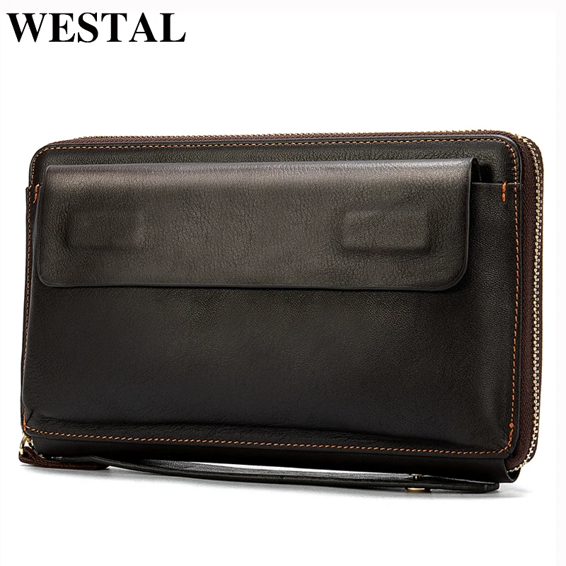 

WESTAl men's cluth bag leather purse for men money bag document long wallet slim credit card holder coin pocket portomonee 9043