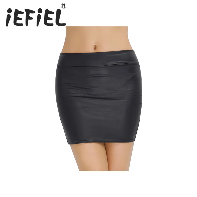 

iEFiEL Fashion Women Faux Leather Zippered Soft Mini Skirt Nightwear Clubwear Skirt Performance Slim Nightwear Bodycon Clothes