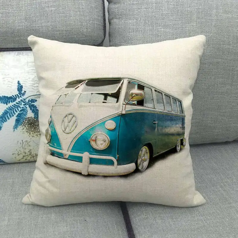 45cm*45cm watercolor retro bus and car linen/cotton throw pillow covers couch cushion cover home decor pillow - Цвет: 8