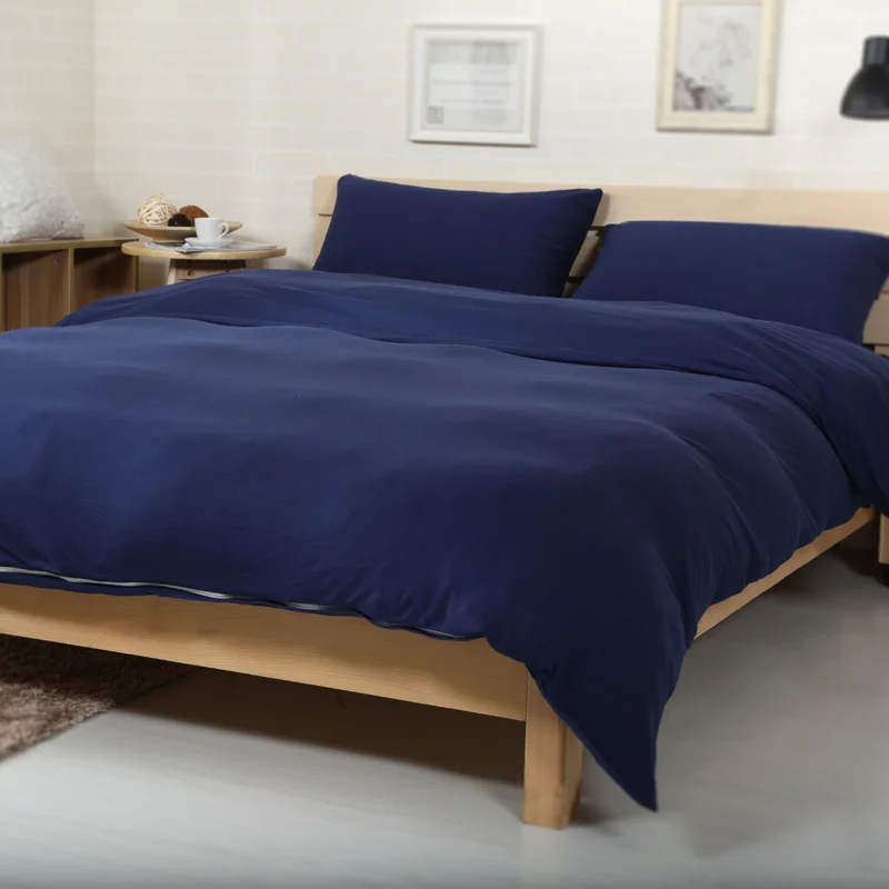 4pcs 100 Cotton Jersey Knitted Fabric Solid Color Navy Blue Duvet