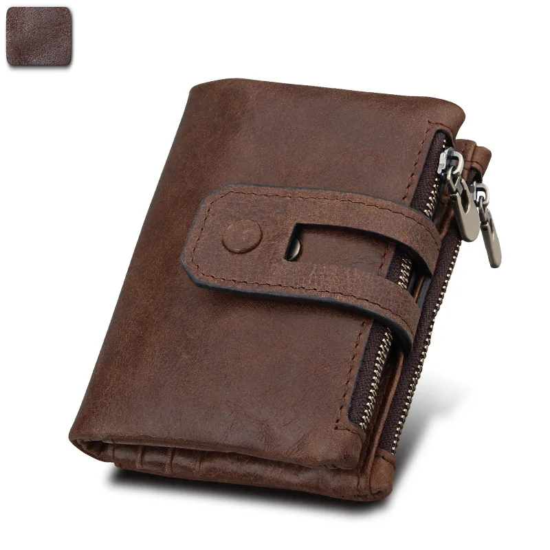 KEVIN YUN vintage genuine leather men wallet double zipper large capacity male card holder purse wallet - Цвет: coffee
