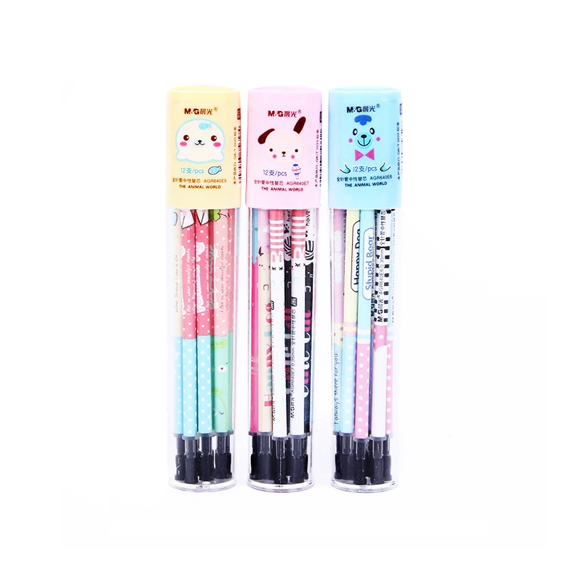 

12 pcs/lot Kawaii Cute Black 0.35mm School Supplies Writing Bear Pig Lion Gel Ink Pen Refills Office School Supplies Stationery