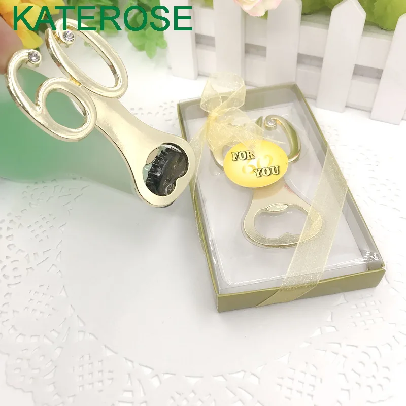 

10PCS 60th Design Gold Bottle Opener Wedding Birthday Anniversary Gift Number 60 Metal Beer Openers Bridal Shower Favors