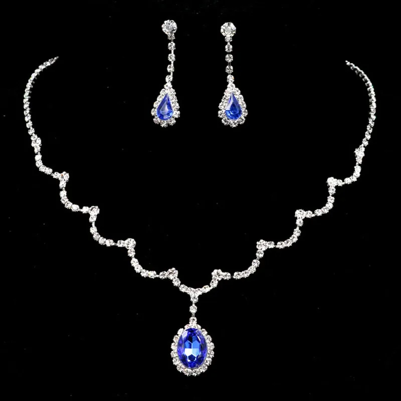 TREAZY Royal Blue Crystal Bridal Jewelry Sets Silver Plated Rhinestone Necklace Earrings Set for Women Prom Wedding Jewelry Sets 