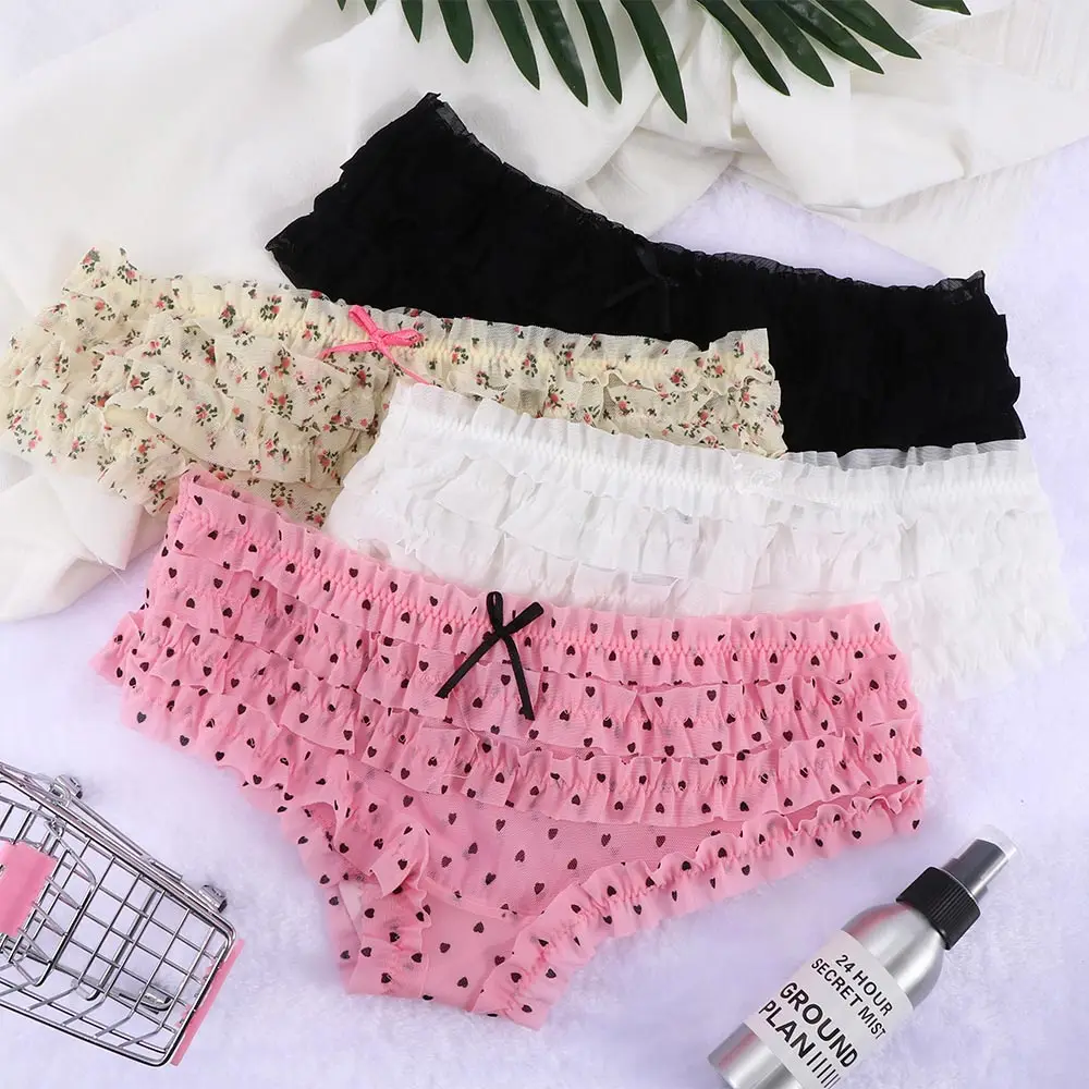 

4 Colors Woman Dots Panties Sexy Lace Ruffles Panties Lingerie Low Waist Cotton Crotch Woman Panty Soft Female Underwear
