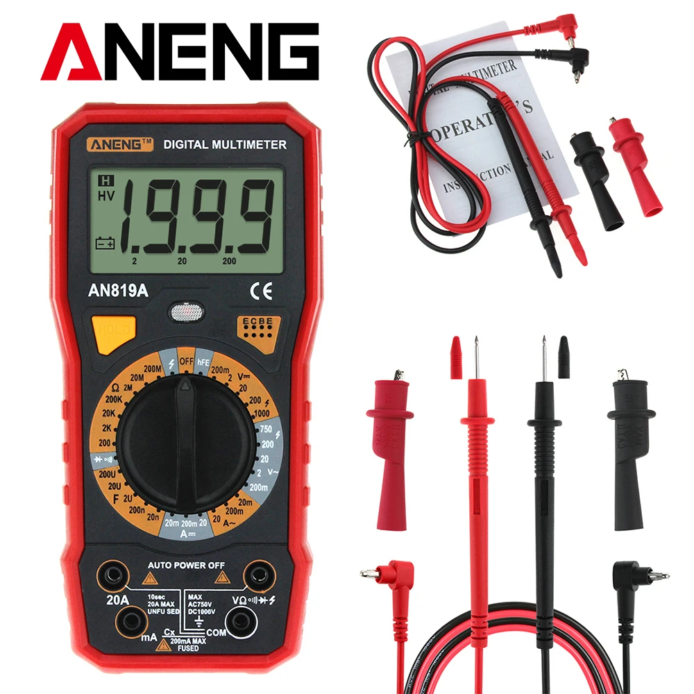 

ANENG AN819A Backlight Digital Multimeter 1999 Counts LCD Portable Multimeter Voltmeter Ammeter AC DC Ammeter Auto Meter Tester