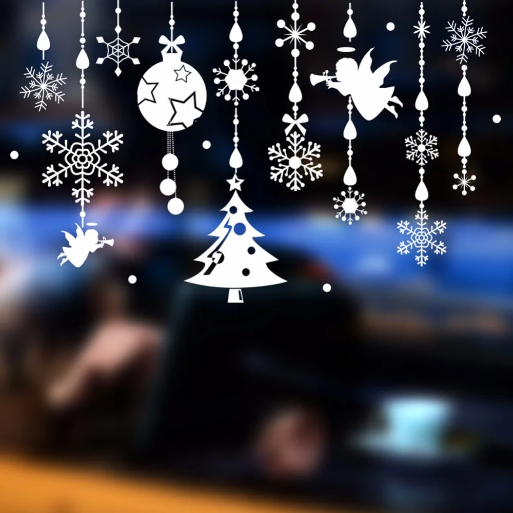 DIY Стеклянная оконная наклейка s Санта Совы елка Рождественская белая Подвеска из снежинок настенная оконная стеклянная наклейка Рождественское украшение