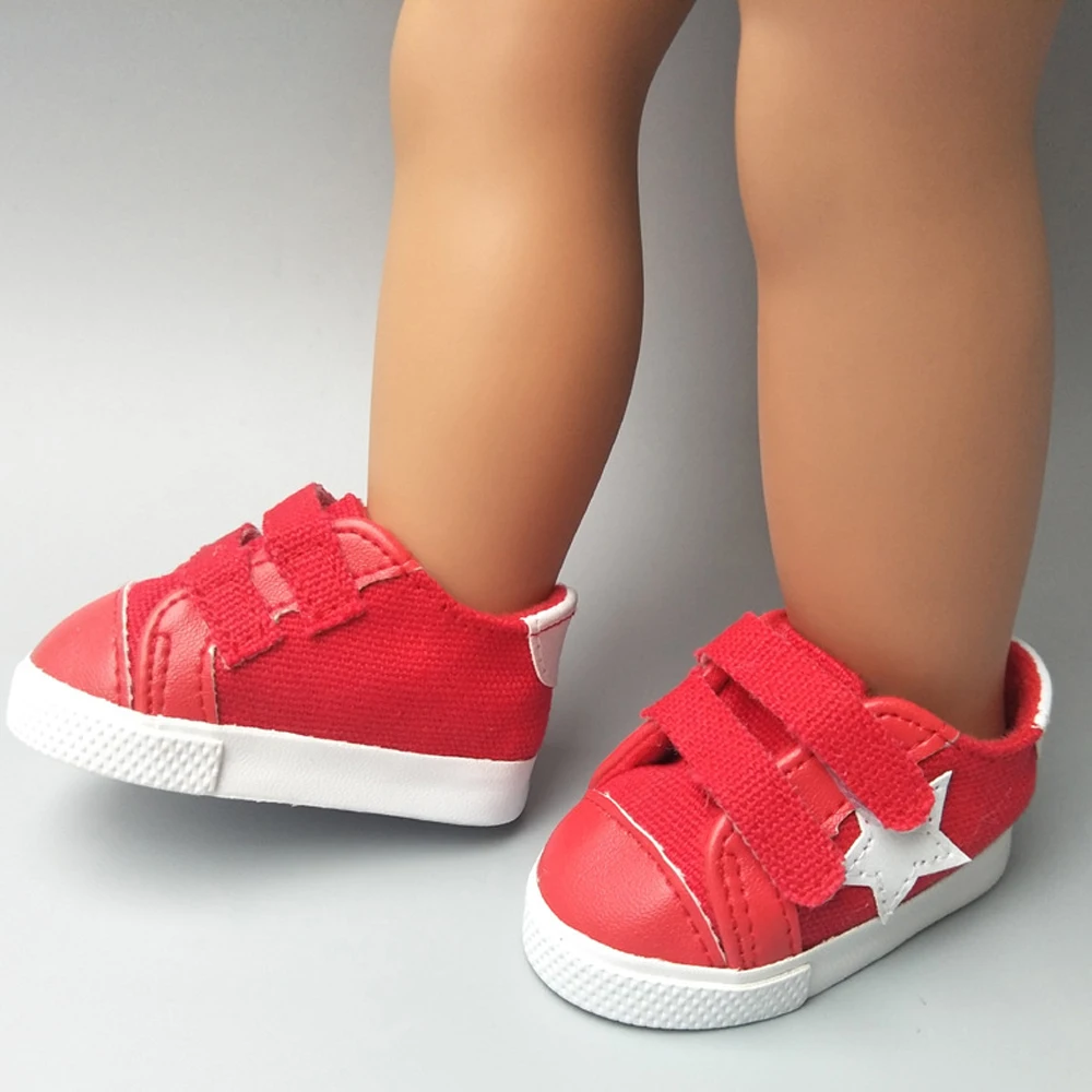 New arrival doll shoes for 18 inches American doll and 43CM doll spring canvas sport shoes HOOk&LOOP five stars Doll Accessories (3)
